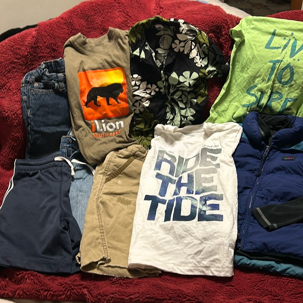 10 Piece Boys Size Small (5/6) lot: jeans, Kad Hawaiian shirt, REI Down Vest +